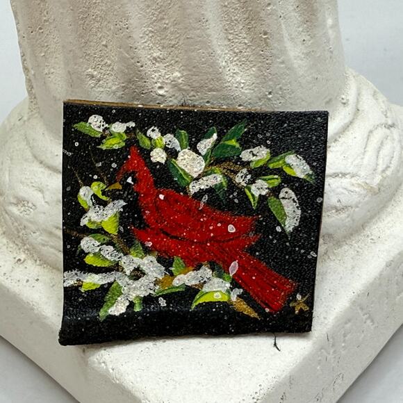 Handcrafted Pins Set of 3 Winter Holiday Painted Leather Brooches Showman, Tree - Picture 5 of 15